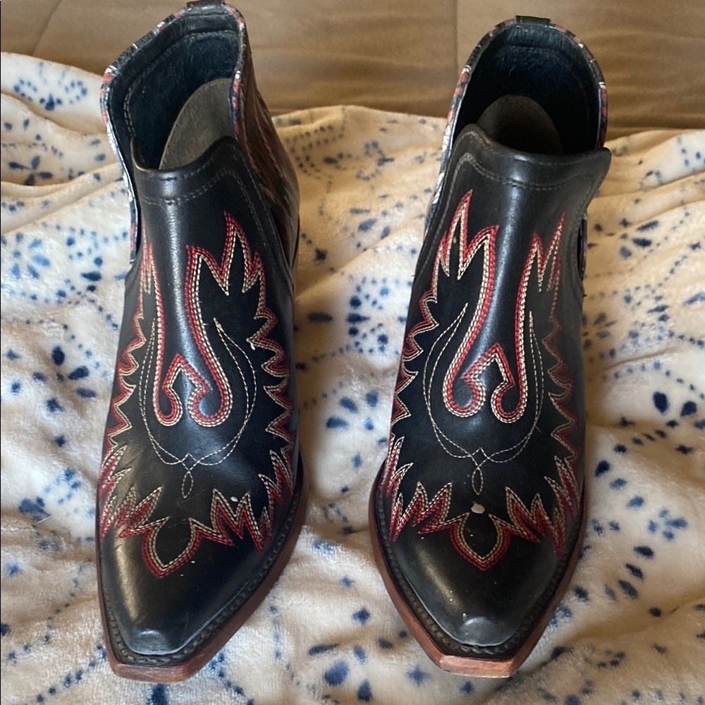 Black and Red Western Ankle Boots